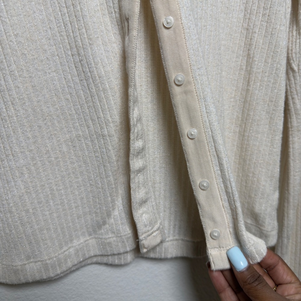 Aerie‎ Women Preppy Cardigan Sweater Large Cream Ribbed Knit Shimmer Coquette - Picture 5 of 11